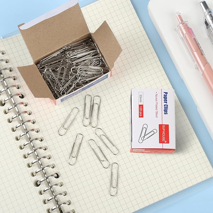 Paper Clips Medium Size Paperclips #1 Nonskid, 1-2/7 Inch Paper Clips for Office & School, Personal Use, 720 Count (6 Boxes of 120), Silver