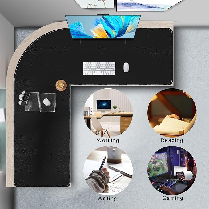 Mydours 61"x61"x20" Extra Large Desk Mat, L-Shaped Mouse Pad Desks, Black | Big Large Dual-Sided PU Leather L-Corner desks pad Waterproof Gaming Desk Mat Protector for Home Office Computer Gaming