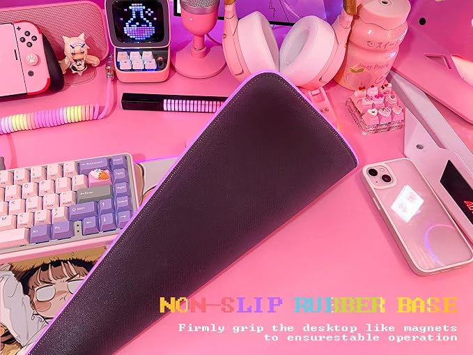 JMIYAV Pink RGB Gaming Mouse Pad 31.5x12 Inch PC XL Large Extended Glowing Led Light Up Desk Pad Non-Slip Rubber Base Computer Cute Mousepad Mat Desk Accessories Gaming Setup Cozy Hideout