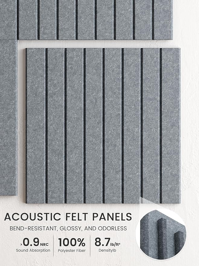 Bumusty Large Cork Board Alternative-36 x 24" Felt Bulletin Board Tiles, with 30 Pushpins, 40 Adhesive Tabs, 6-Pack Slat Wall Paneling, Cork Boards for Office Push Pin Board Felt Board-Blue Gray