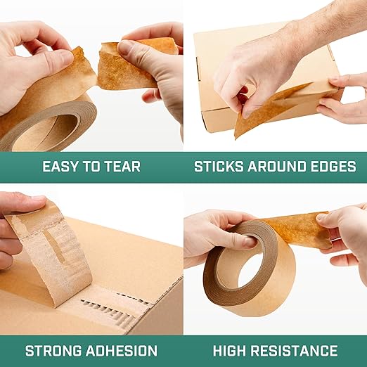 Lockport Eco Friendly Brown Packing Tape, 2 Inch x 50 Yards, 3 Rolls of Brown Kraft Paper Tape with Strong Adhesion for Moving Boxes, Shipping & Packaging, Biodegradable Waterproof Heavy Duty