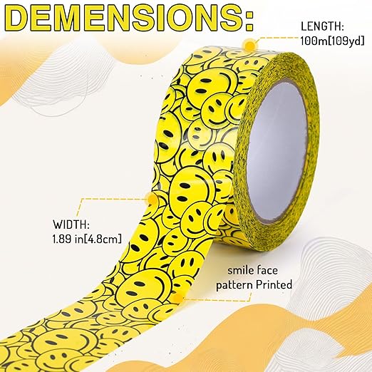 Waline 109Yard Smile Face Packing Tape - Cute Smile Face Pattern Waterproof Shipping Tape - Sticky Decorative Gift Wrapping Tape for Small Business DIY Crafts Box
