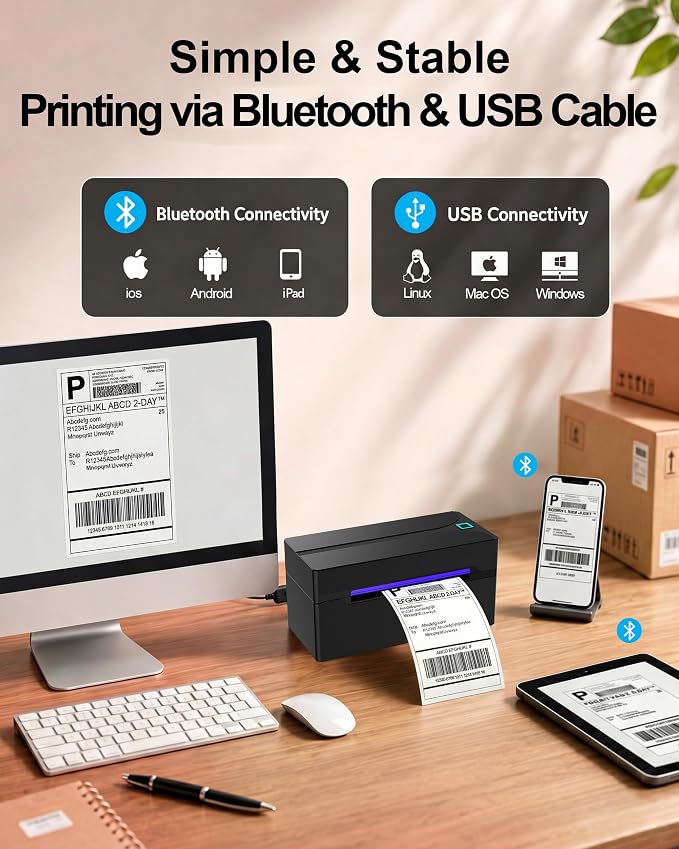 Bluetooth Thermal Label Printer,4x6 Shipping Label Printer | Wireless Label Printer for Small Business and Shipping Package, Compatible with iPhone, Android, Shopify, Amazon, USPS, Black