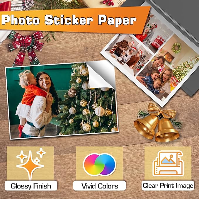 Koala Printable Glossy Sticker Paper for Inkjet Printer, White, 8.5x11 Inch Self-Adhesive Photo Sticker Printer Paper, (120 Sheets)