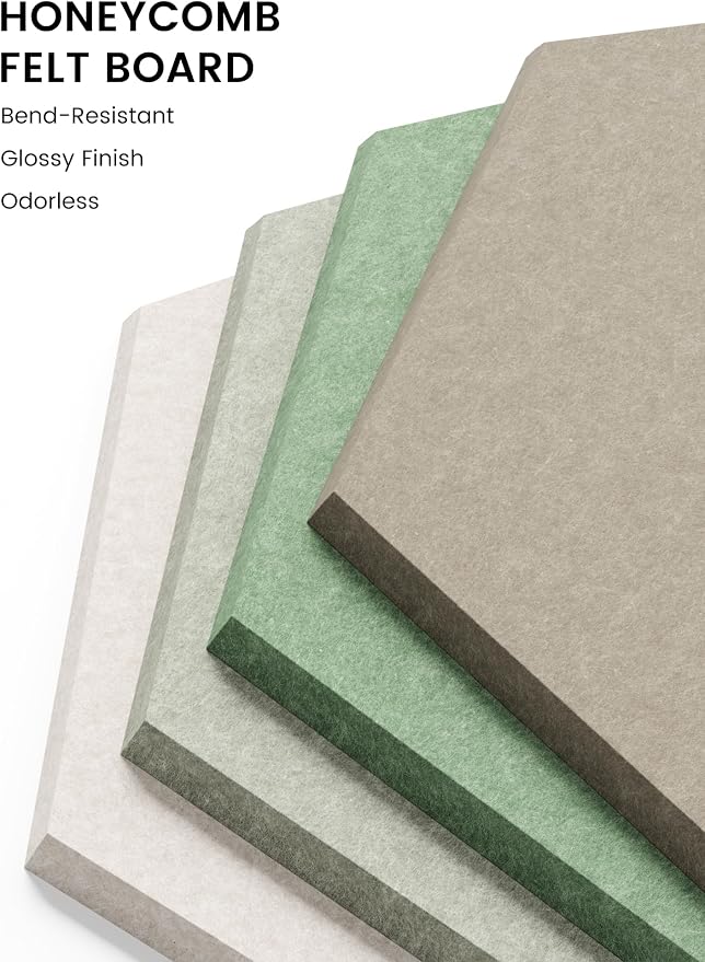 Fluxynara 8-Pack Hexagon Felt Bulletin Board Tiles, Moss Haven | Cork Board Alternative with 50 Adhesive Tabs for Notes, Photos and Reminders in Home Offices, Dorm and Classrooms