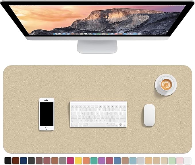 Hsurbtra Desk Pad, 30" x 14" PU Leather Desk Mat, XL Extended Mouse Pad, Waterproof Desktop Blotter Protector, Non-Slip Ultra Thin Large Laptop Keyboard Writing Mat for Office Home, Beige