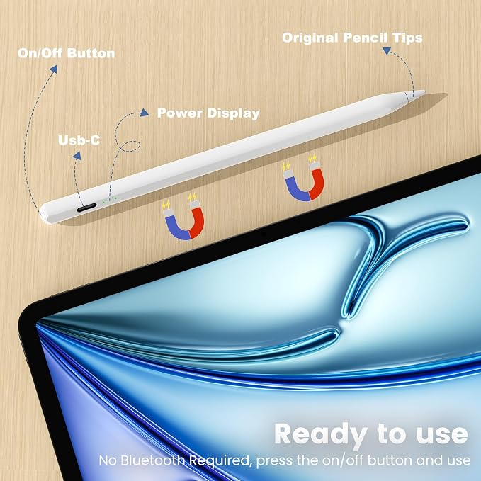 Penlike Pencil for Apple iPad 2026-2018, Fast Charge Stylus Pen for iPad | Fits for iPad A16/11-6th, Air 11"/13" M4/M3/M2/5th-3rd, Pro 13/11/M4/12.9, Mini A17 Pro/6/5th Palm Rejection Tilt Sensitivity