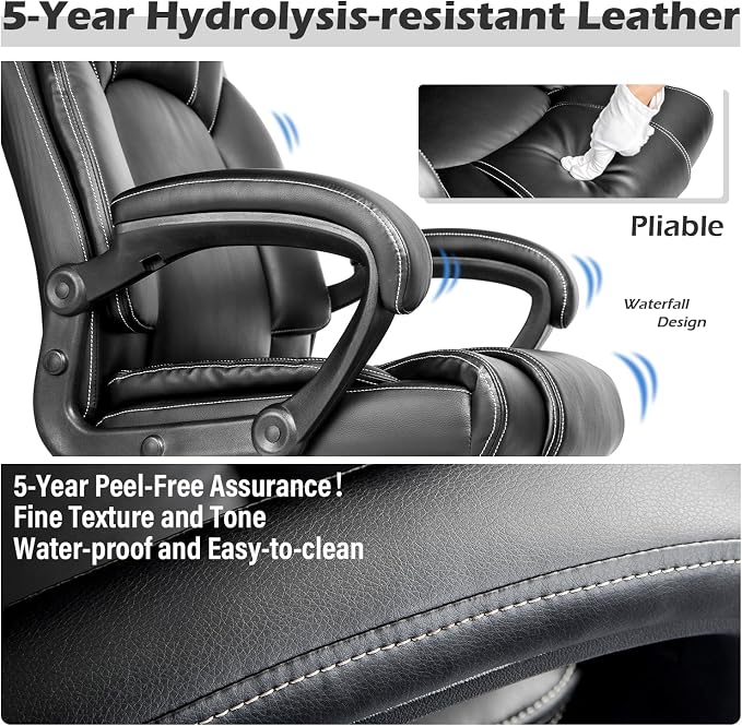 OUTFINE Office Chair Executive Office Chair Desk Chair Computer Chair with 5-Year hydrolysis-Resistant Leather Spring Cushion Ergonomic Support Tilting Function Upholstered in Bonded Leather Black | Spring cushion comfort, 5-year leather. BIFMA sturdy,...