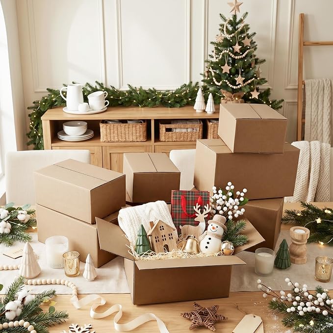Hoikwo 20 Packs Shipping Boxes Mixed Sizes | 5 PCS Each of 11x6x6, 10x7x5, 9x6x4, 8x6x4 Brown Cardboard Box for Small Business Packaging and Mailing