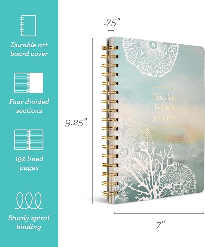 Compendium Spiral Notebook – Live Slow, Love True, Grow Free. – A Designer Spiral Notebook with 192 Lined Pages, College Ruled, 7.0" W x 9.25" H
