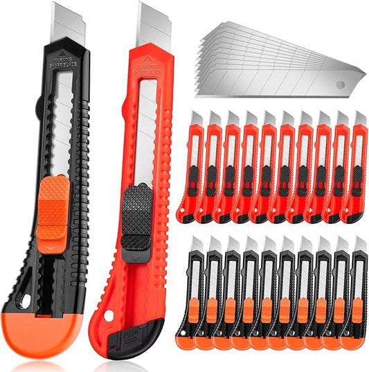 20 Pack Utility Knife, Box Cutter Retractable, Box Knife for Cartons, Cardboard, and Boxes, Box Opener with 10 Pieces 18mm Snap-off Blade, Razor Knife for Office and Home Use, Box Cutters