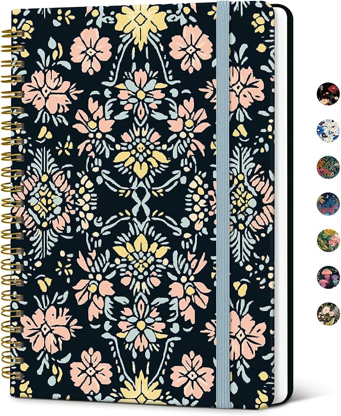 Taja Lined Spiral Notebook Journal for Women A5(5.8" × 8.3"), Cute Hardcover Notebook for Work, School & Note Taking, Pretty College Ruled Journal for Writing, 140 Pages, Ornate Bloom