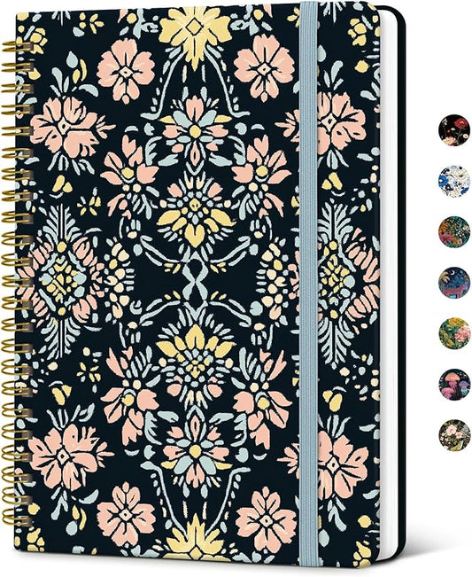 Taja Lined Spiral Notebook Journal for Women A5(5.8" × 8.3"), Cute Hardcover Notebook for Work, School & Note Taking, Pretty College Ruled Journal for Writing, 140 Pages, Ornate Bloom