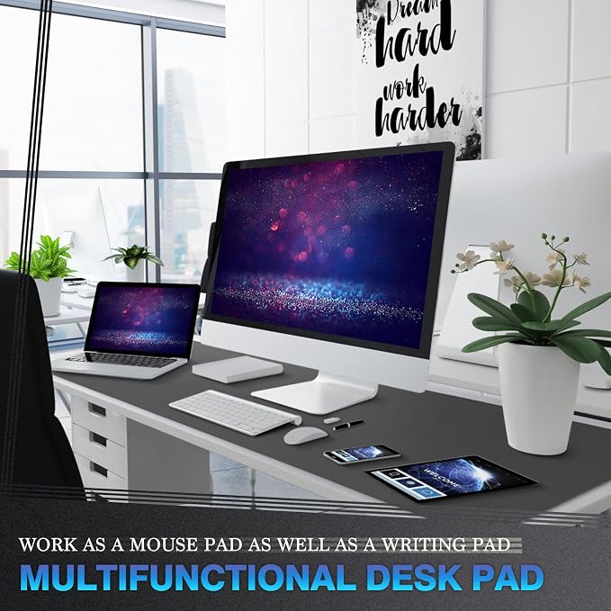 K KNODEL Extra Large Desk Mat, Leather Mouse Pad (47.2"x17", Dark Gray) | Desk Pad, Keyboard Pad, Computer and Laptop Mat, Desktop Protector and Cover, Writing Pad and Blotter for Home Office