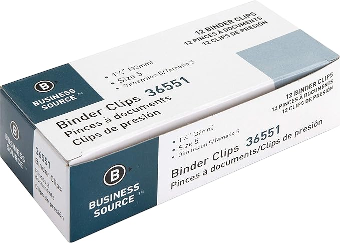 Business Source Medium Binder Clips, Fold-back, 0.63" Capacity, Steel, 12 Count