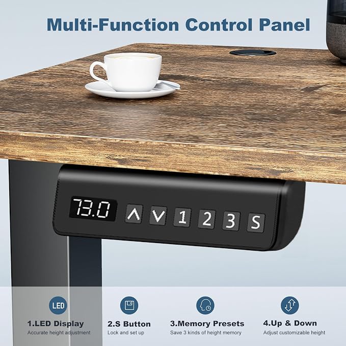 DUMOS 48 Inch Electric Standing Desk, Memory Adjustable Home Office Desk | Sit Stand Up Desk for Work Home Office,Adjustable Desk, Rising Computer Table with Splice Board,Cable Management,Hook,Brown