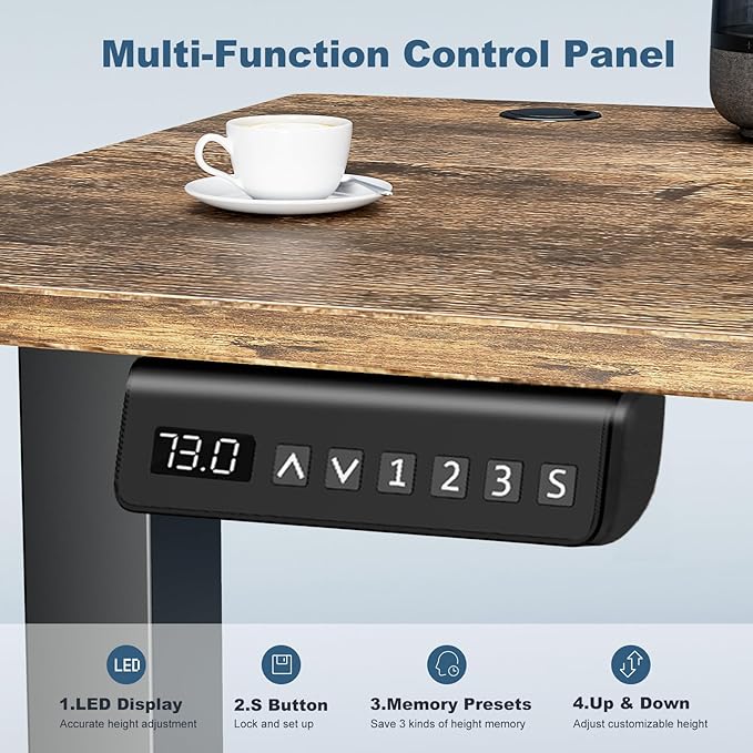 DUMOS 55 Inch Electric Standing Desk, Memory Adjustable Home Office Desk | Sit Stand Up Desk for Work Home Office,Adjustable Desk, Rising Computer Table with Splice Board,Cable Management,Hook,Brown