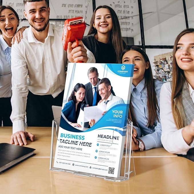 MaxGear Acrylic Brochure Holder 8.5x11 inch, Clear Plastic Literature Holder for Flyers, Pamphlets, Rack Cards and Booklets, Desk or Wall Mount, Acrylic Display Stand for Magazines, Office Use, 4 Pack