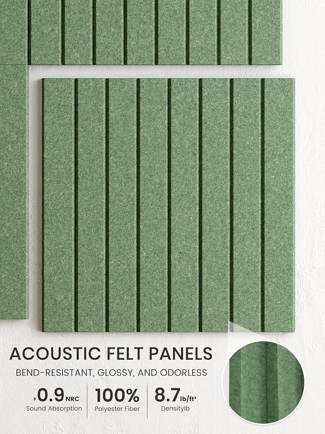 Bumusty 48"x 36" Large Felt Bulletin Board Tiles, Moss Green | 12-Pack Cork Board Alternative, Wall Decor, 30 Pushpins, 60 Adhesive Tabs, Vision Board, Office, Classroom, Home, Dorm