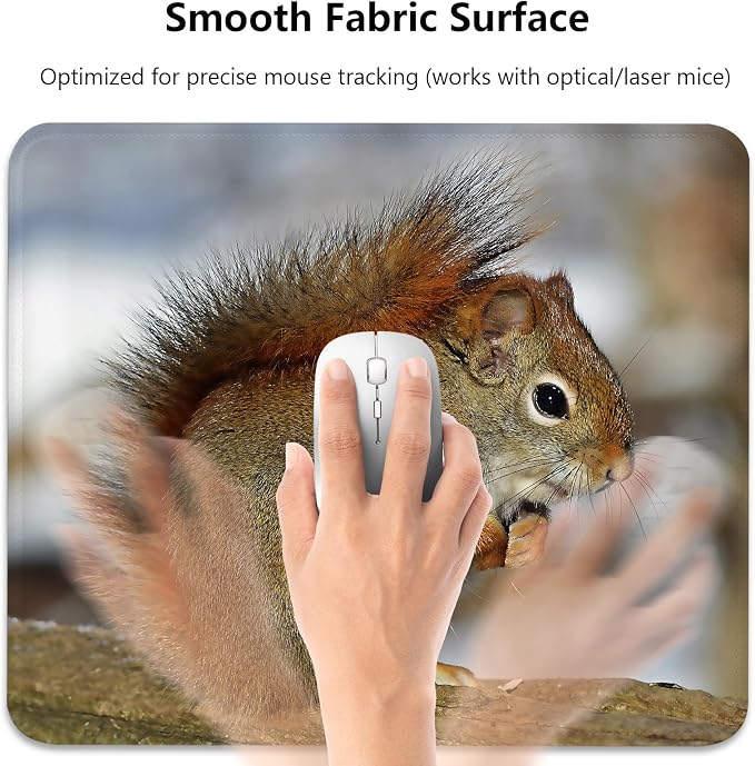 Adorable American Red Squirrel on Tree Branch Mouse Pad, Durable Desk Mat | Forest Animal Wildlife Nature Design, Cute Mousepad Stitched, Anti-Slip Base Smooth Surface, 9.5 x 7.9 Inches