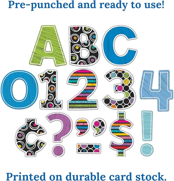Carson Dellosa 219-Piece 4 Inch Colorful Chalkboard Cutout Letters for Bulletin Boards, Numbers, Punctuation & Symbols, Multi-Pattern Bulletin Board Letters, Classroom Letters for Bulletin Board | Upper and Lowercase Alphabet, Numbers, Punctuation, and...