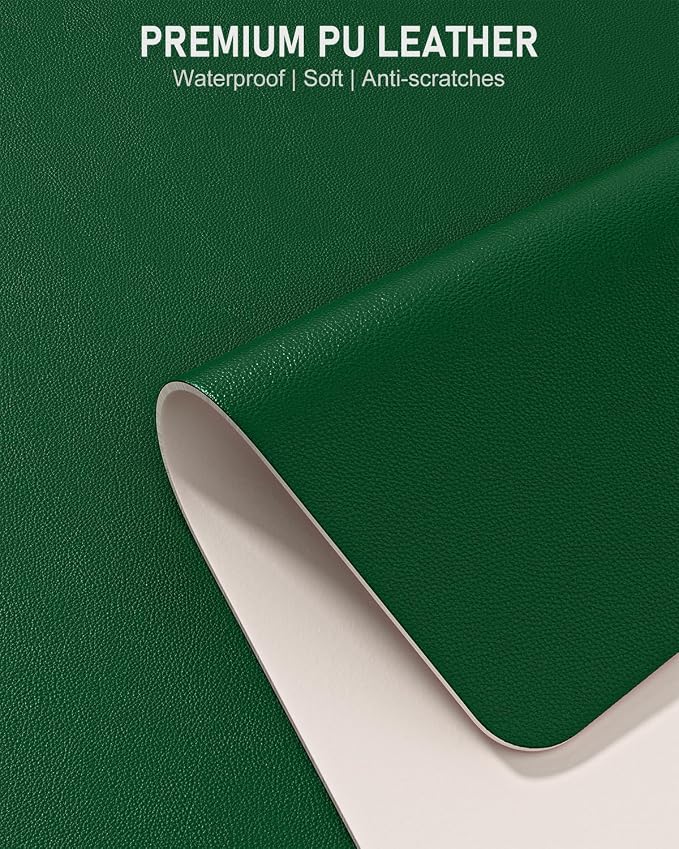 Desk Pad, 35.5" x 17" PU Leather Non-Slip Desk Mat Large Mouse Pad for Desktop, Waterproof Laptop Computer Writing Mat for Office, Home, Work, Gaming, Dark Green
