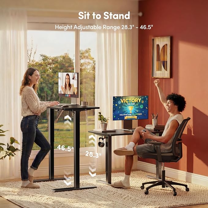 FEZIBO Standing Desk 48 × 24 Inch Electric Height Adjustable, Black | Sit and Stand Up Adjustable Desk, Home Office Computer Desk with 3 Customizable Memory Presets