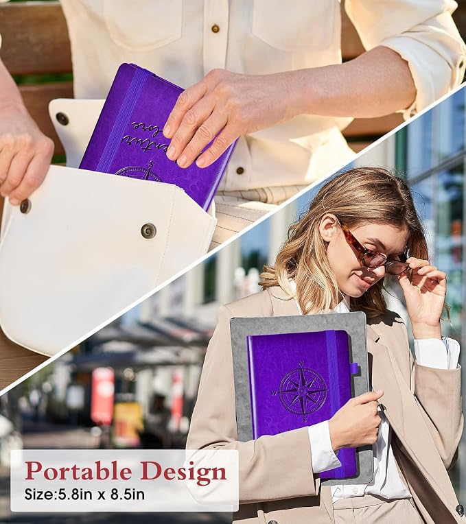 PAIBAS Lined Journal Notebook for Women Men, 160 Pages, A5 Hardcover Vintage Leather Journaling Notebooks for Work, School, Note Taking, Travel, Bible Study, Daily Diary for Writing 5.8"x8.5" (Purple)