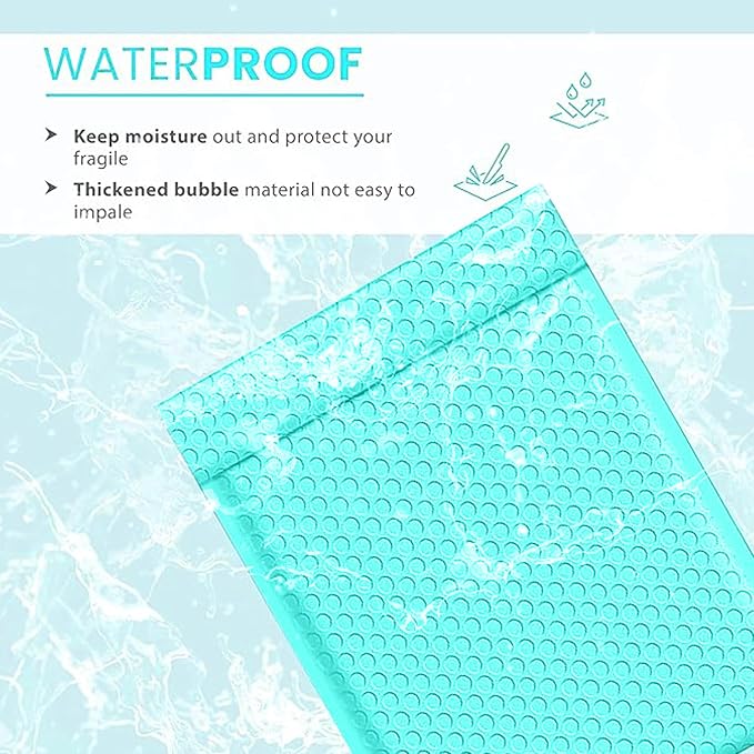 Aqua Teal Bubble Mailers 4x8, Poly Padded Envelopes #000, 500 Pack | Fits Trading & Sports Cards, Self-Seal Closure, Cushioned Protection, Water-Resistant Poly, Bulk Pack for Small Business