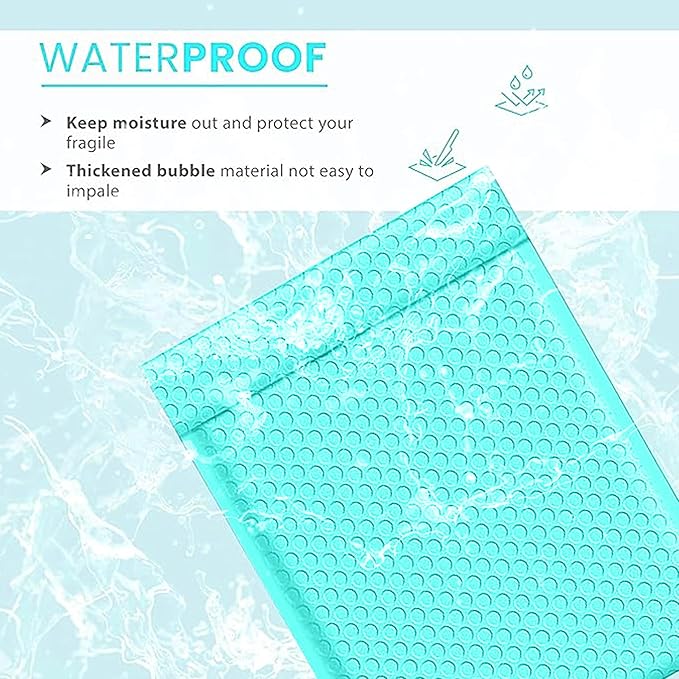 Teal 9.5x14.5 Inch Poly Bubble Mailers #4 | Self Seal Large Padded Envelopes | Air Cushioned Bubble Mailer | Usable Size 9.5x13 Inch | Waterproof Lightweight Mailing Shipping Bags | 100 Pack Bulk