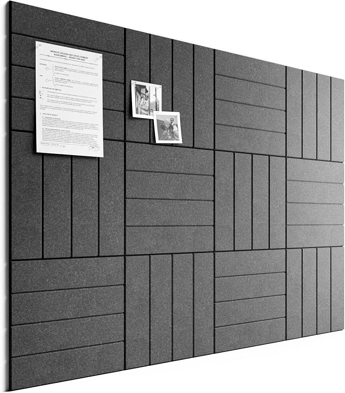 Bumusty 48"x 36" Large Felt Bulletin Board Tiles, Charcoal Gray | 12-Pack Cork Board Alternative, Wall Decor, 30 Pushpins, 60 Adhesive Tabs, Vision Board, Office, Classroom, Home, Dorm