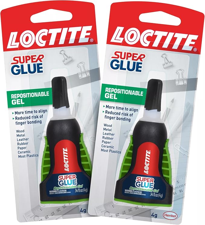 Loctite Super Glue Repositionable Gel, Clear, 0.14 fl oz Bottle, 2 Pack - Superglue for Plastic, Wood, Metal, Crafts & Repair, Cyanoacrylate Adhesive Instant Glue