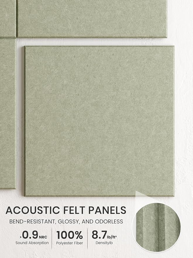 Bumusty 48" x 36" Large Cork Board Alternative, Sage | 12-Pack Felt Bulletin Board Tiles, 60 Adhesive Tabs, 30 Pushpins, Home, Office, Classroom, Vision Board