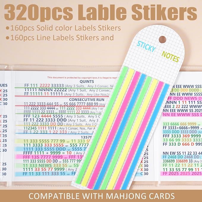 Mahjong Card Line Finder Highlighter Tape, Mahjong Line Highlighter Stripe, Transparent Sticky Card Markers Tabs, Mahjong Game Rule Reader, Reusable & No Adhesive Residue (320pc.4)