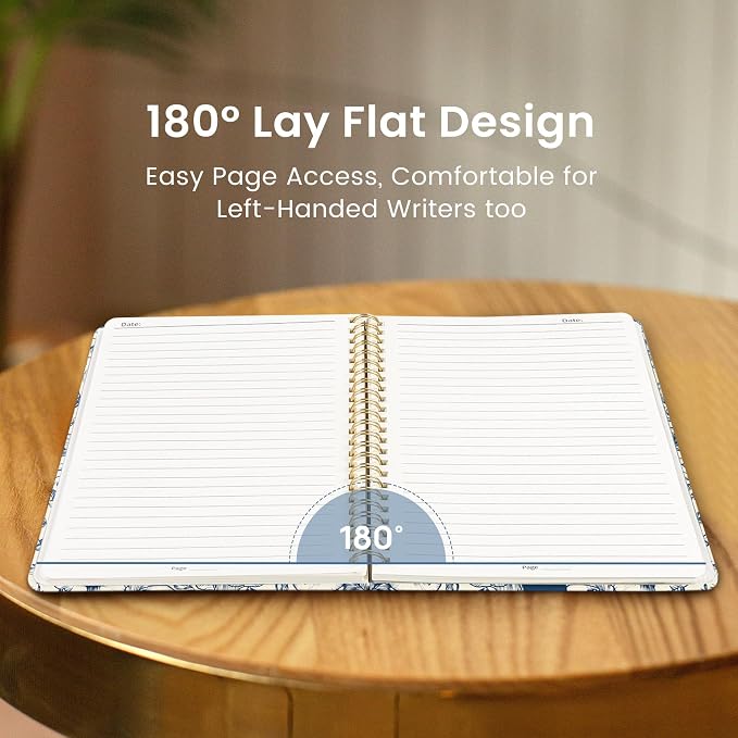 Lined Spiral Journal Notebook for Women, Pretty College Ruled Notebook for Work & Note Taking, A5 Hardcover Journal for Writing, Cute Aesthetic 140 Pages, Porcelain Bloom