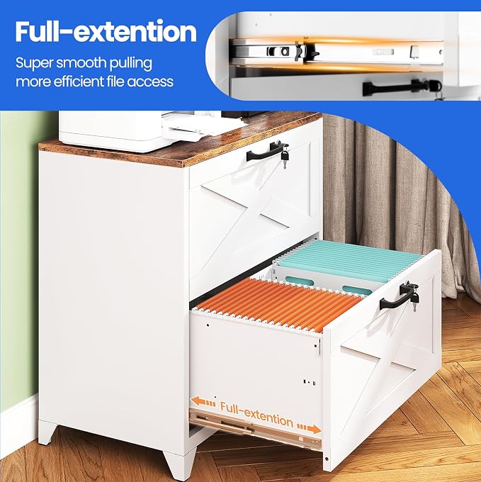 MIIIKO 2 Drawer Lateral File Cabinet with Lock,Metal Filing Storage Cabinets for Home Office,Files Folders Letter/Legal/A4 Size(White)
