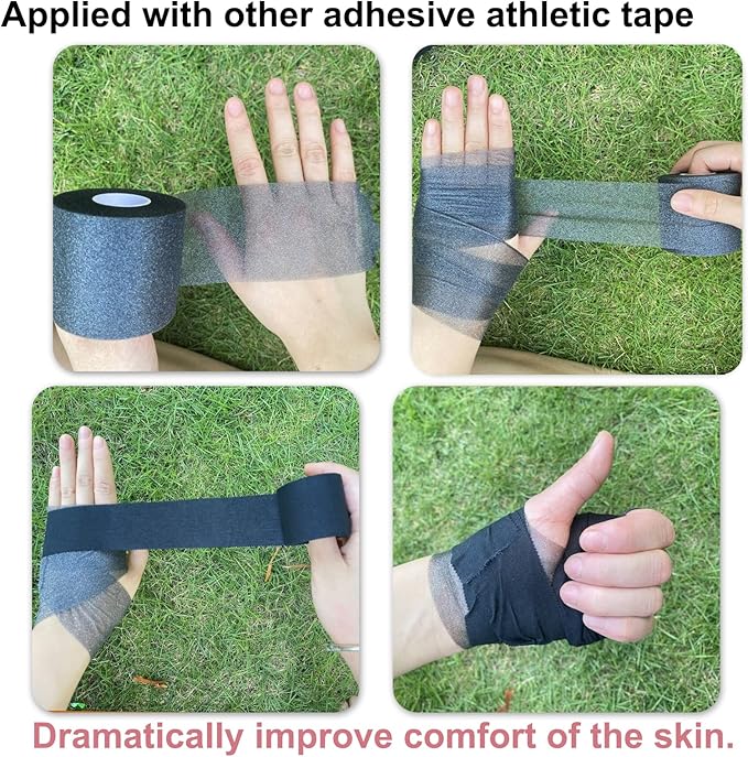 Pre Wrap Tape Athletic,3 Rolls X 22 Yards Black Prewrap,Headbands for Hair,Foam Underwrap Sports Wrap
