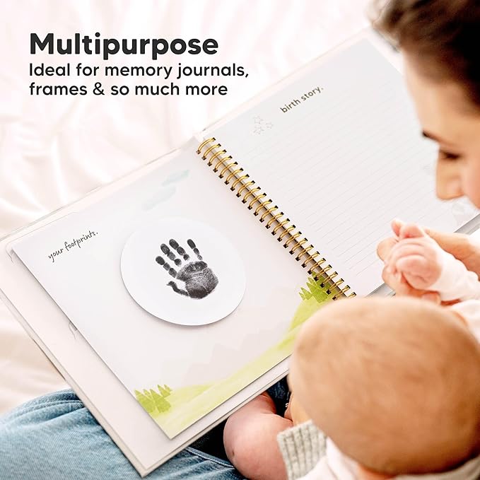 2-Pack Round Inkless Baby Hand and Footprint Kit - Mess Free Ink Pad for Newborn Keepsake, Dog Nose & Paw Print Kit, Clean Touch Ink Pad for Baby Hand & Footprints, Ideal New Mom Gifts (Jet Black)
