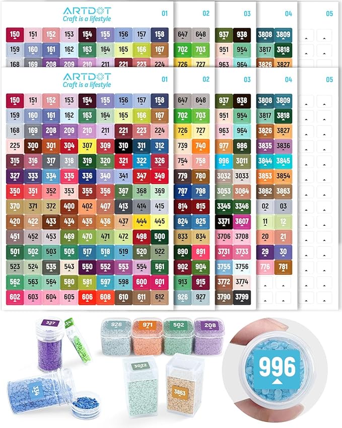 ARTDOT 2 Set Label Stickers for Diamond Art Storage Kits for Adults, 489 Colors Stickers Matched with Actual Embroidery Floss as Diamond Painting Accessories and Cross Stitch Supplies