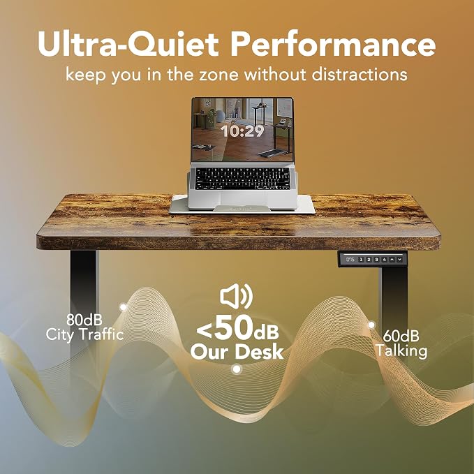HUANUO 71x30 Inch Electric Standing Desk, Height Adjustable, Rustic Brown | 176 Lbs Capacity, Smooth Home Office Desk, 4 Memory Presets & Headphone Hooks, 28.3–46.5 Inch Height Range, Easy to assemble