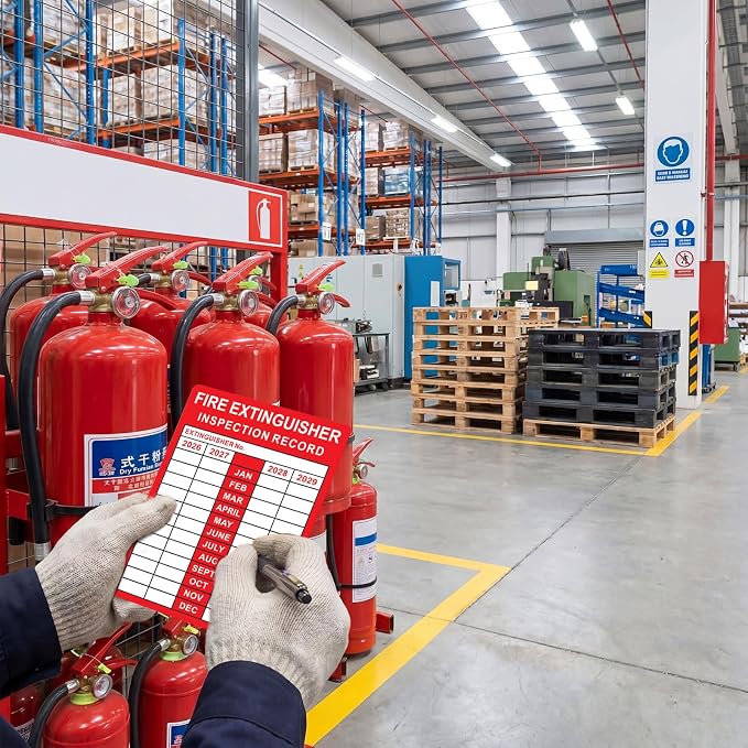 Fire Extinguisher Inspection Record Tags - 3.5" x 5" 2026-2029 Monthly Grid Fire Adhesive Safety Stickers Labels for School Office, and Home, Industrial