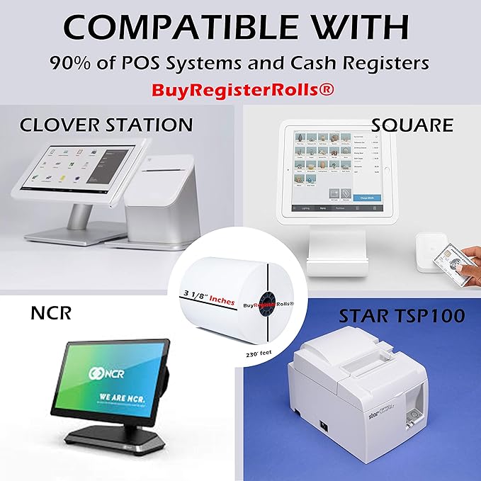 (10 Rolls) 3 1/8 x 230 thermal paper square POS cash register thermal receipt paper rolls bpa free BuyRegisterRolls