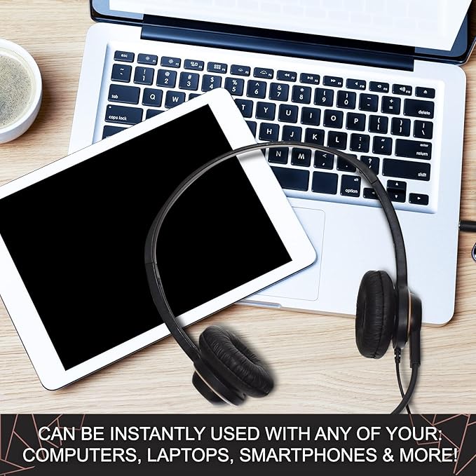 Headset with Microphone - Noise Canceling Computer Headset for Office, Meetings, Chat- Comfortable Over-Ear PC Headphones with Rotating Mic- 3.5 Jack for Universal Connectivity (1 Pack)