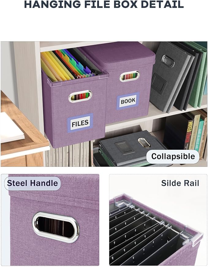 File Organizer with Lid, Hanging Filing Box with Mesh Pocket, Document Organizer for Letter Files, Portable Storage Box for Office & Home (1 PCS, Taro Purple)