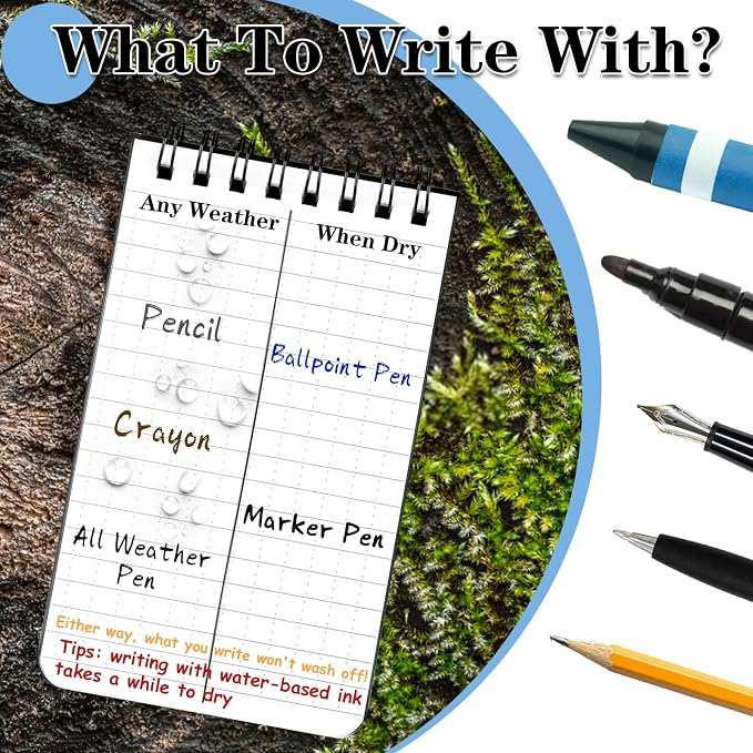 COIDEA Waterproof Notebook, 4 Pack 3" x 5" Top-Spiral Pocket Notepad | Weatherproof NotePad, All Weather Police Pocket Notebook Little Memo Steno Note Pads for Outdoor Office School
