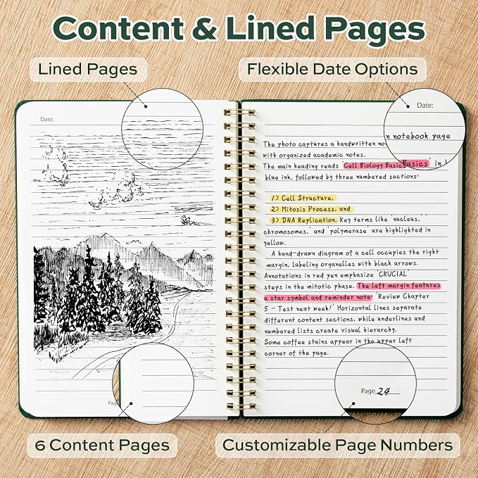 deli Dark GreenLined Spiral Journal Notebook, 160 Pages, A5 (5.5"x8") Hardcover Writing Notebook, College Ruled Spiral Bound Journal for Women & Men - Perfect for Work, School, Office & Note Taking
