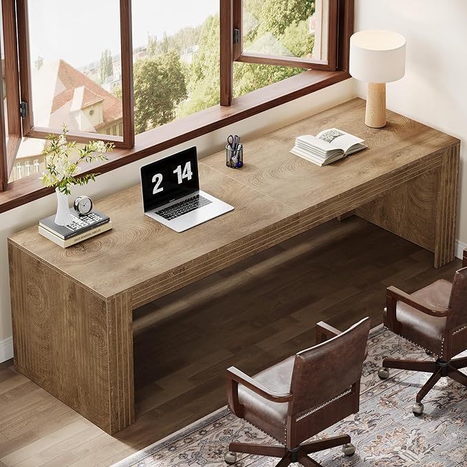Tribesigns 79-Inch Extra Long Desk Set of 2, Two Person Double Desk for Home Office, Wooden Long Computer Desk Writing Table for Office, Natural Oak
