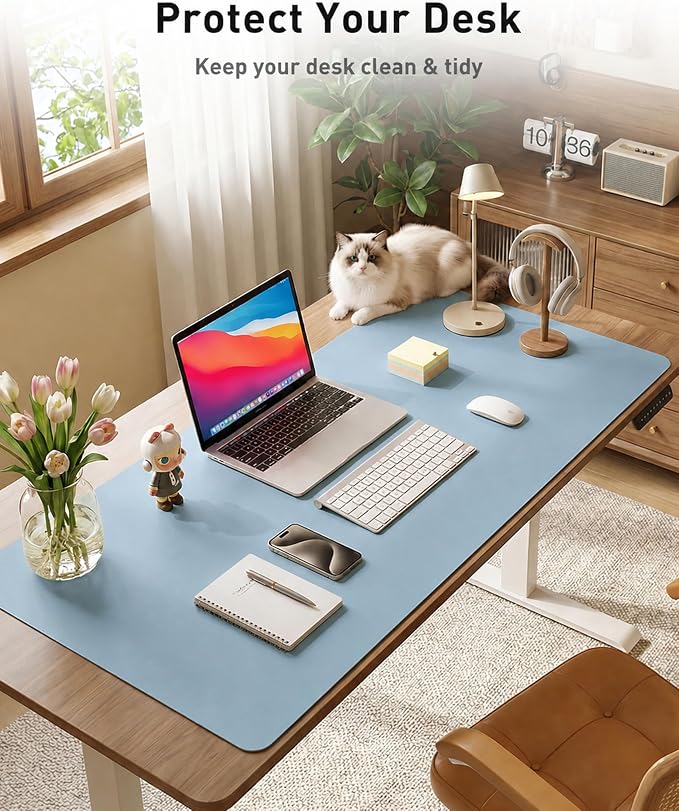 Aothia Faux Leather Desk Mat for Keyboard & Mouse (Sky Blue, 48" x 17") | Creates One Clean Surface For Your Keyboard, Mouse And Laptop, Helping Keep Your Workspace Organized Every Day