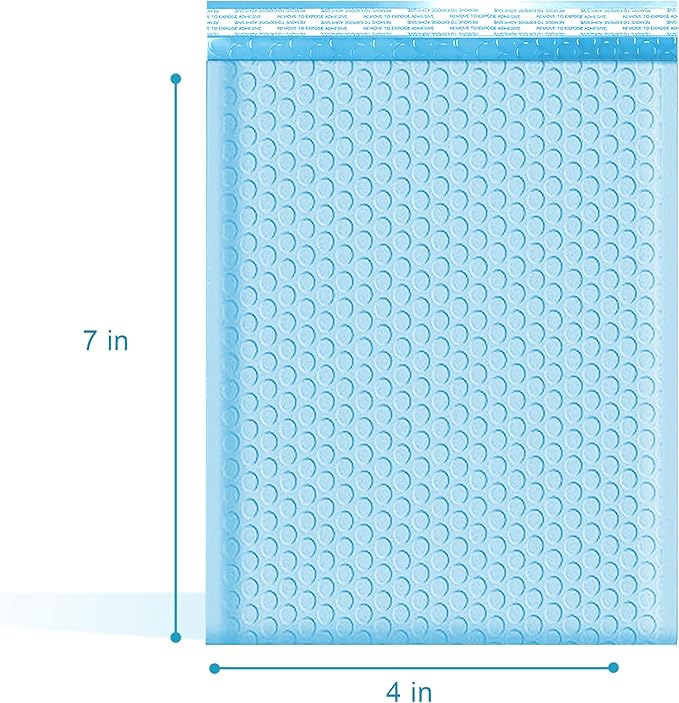 Light Blue Small Bubble Mailers 4x8 Inch #000 | Thick Padded Poly Bubble Mailer Envelopes | Trading card sports Card Bubble Envelopes | Mailing Envelopes | Water & Tear Resistant | 500 Pack Bulk