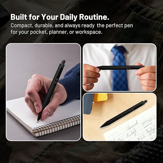 Everyman Black Super Matte Mini Click Pen | Compact Refillable 0.7mm Gel Pen with Premium Grip | Pocket-Size Metal EDC Pen for Travel, Office, Journaling & Everyday Writing